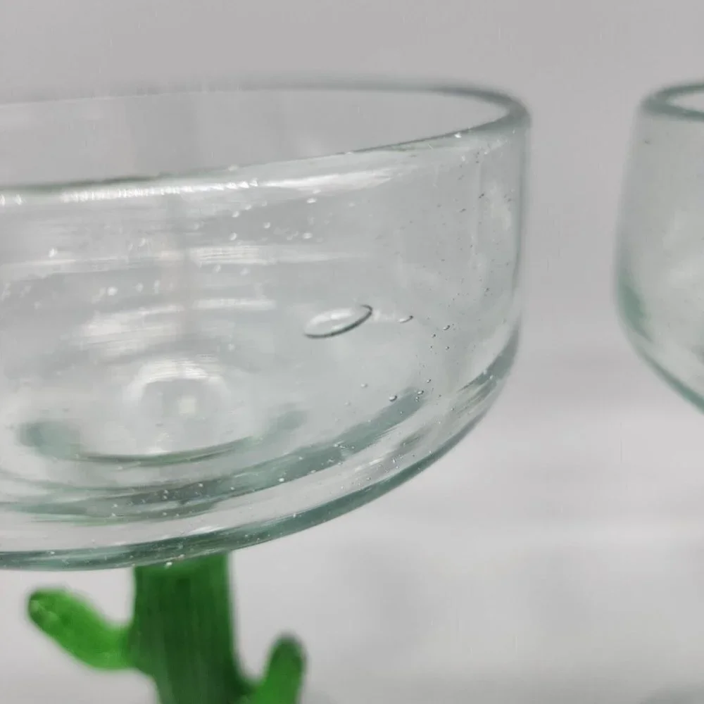 Hand Blown Vintage Margarita Glasses- Saguaro Cactus (2)